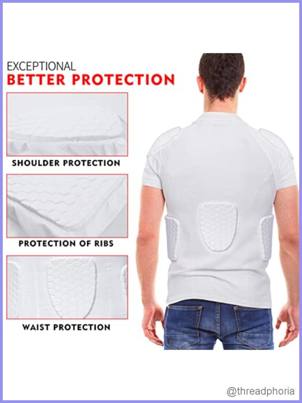 Padded Compression Shirt Rib Protector Football Protective Gear - Picture 3 of 5